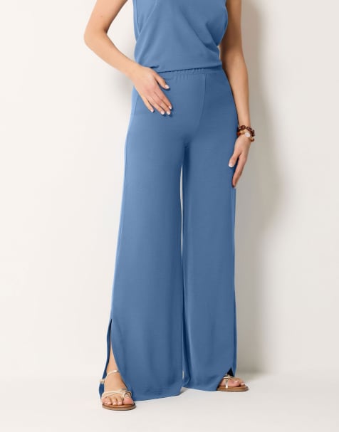 Long Tall Sally Linen look wide leg trousers in blue