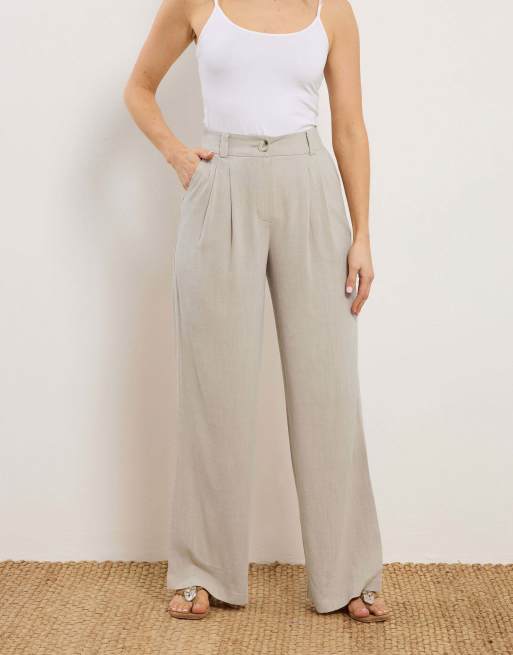Long Tall Sally Linen pleated wide leg trousers in natural, 2 of 4