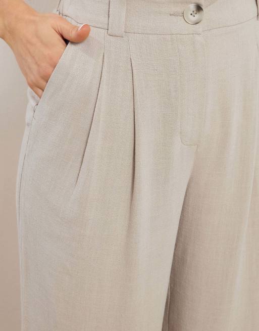 Long Tall Sally Linen pleated wide leg trousers in natural, 4 of 4