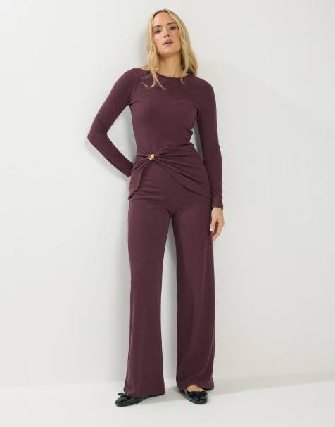 Long Tall Sally Metal trim textured top and trouser set - view 1