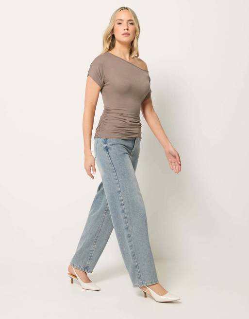 Long Tall Sally Off shoulder ruched top in natural, 2 of 4