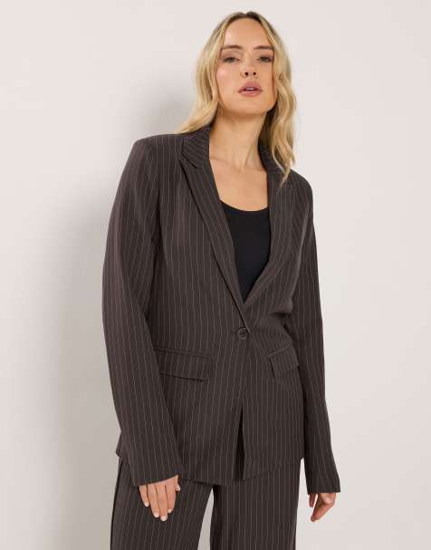 Long Tall Sally Pinstripe blazer in brown - view 1