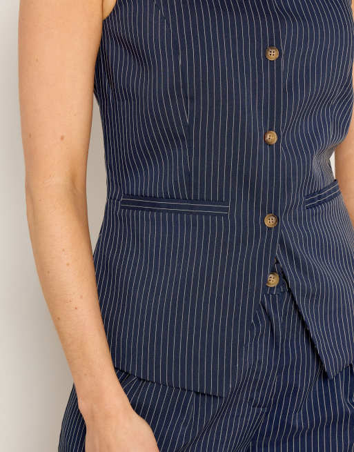 Long Tall Sally Pinstripe waistcoat in blue, 3 of 4