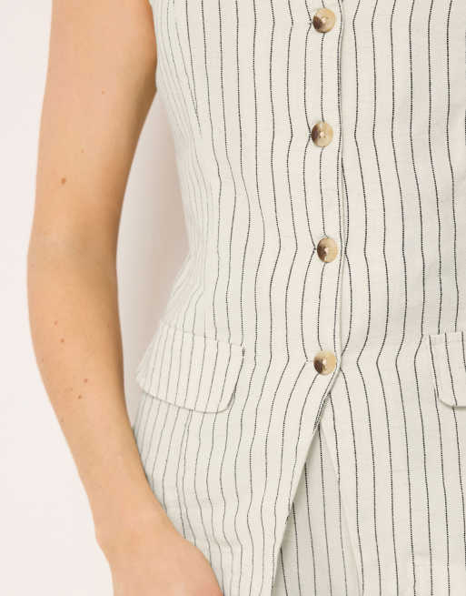 Long Tall Sally Pinstripe waistcoat in white, 3 of 4