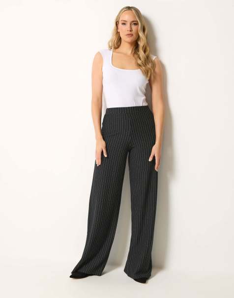 Long Tall Sally Pinstripe wide leg trousers in black - view 1