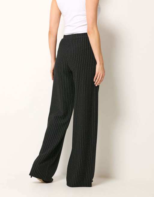 Long Tall Sally Pinstripe wide leg trousers in black, 3 of 4