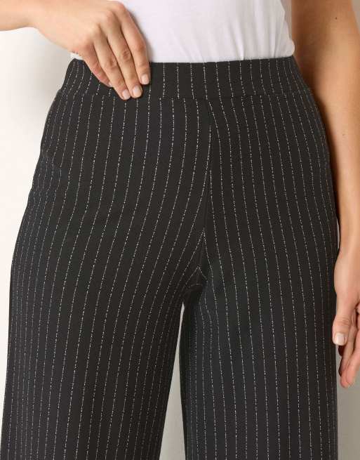 Long Tall Sally Pinstripe wide leg trousers in black, 4 of 4
