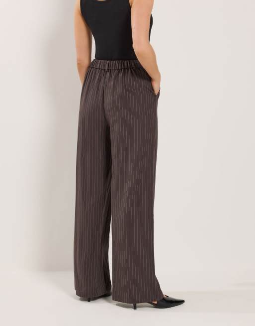 Long Tall Sally Pinstripe wide leg trousers in brown, 3 of 4