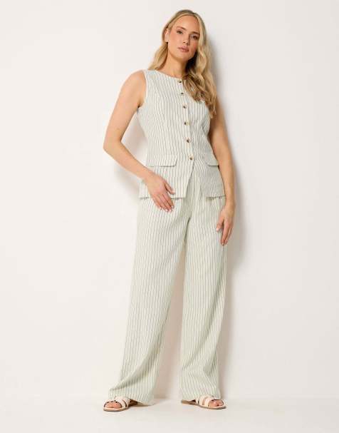 Long Tall Sally Pinstripe wide leg trousers in white - view 1