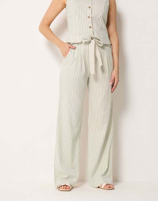Long Tall Sally Pinstripe wide leg trousers in white, 2 of 4
