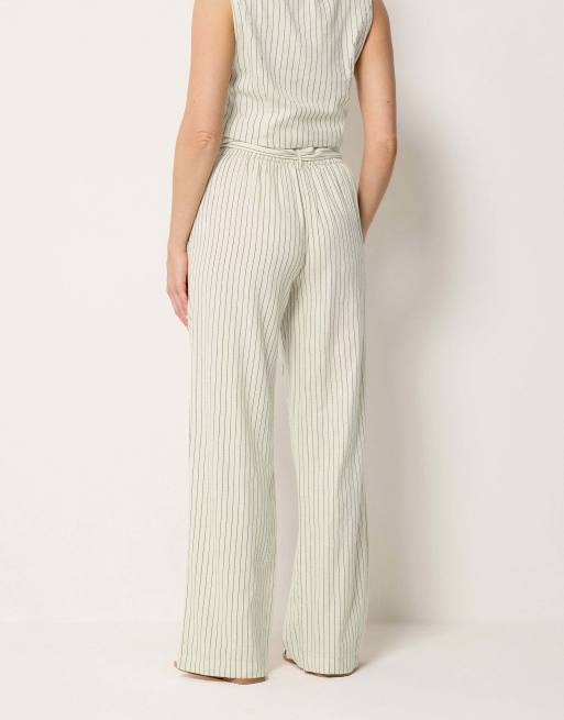Long Tall Sally Pinstripe wide leg trousers in white, 3 of 4