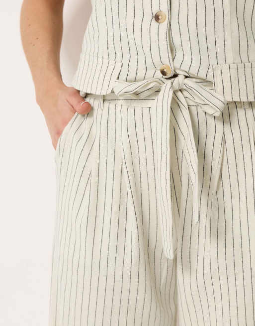 Long Tall Sally Pinstripe wide leg trousers in white, 4 of 4