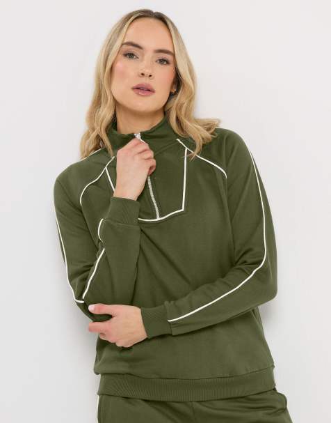 Long Tall Sally Pipe quarter zip sweatshirt in green - view 1