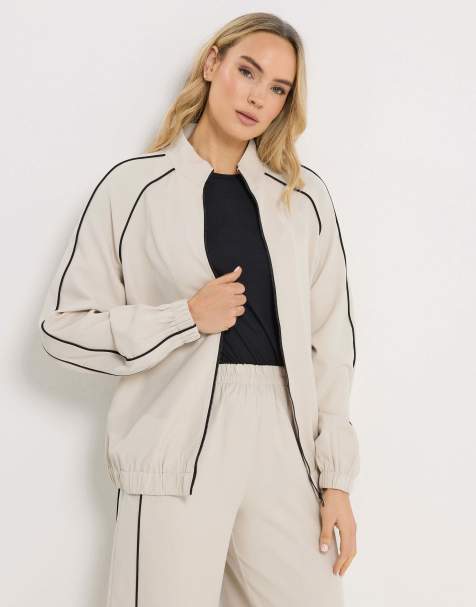 Long Tall Sally Piped zip through jacket in ivory - view 1