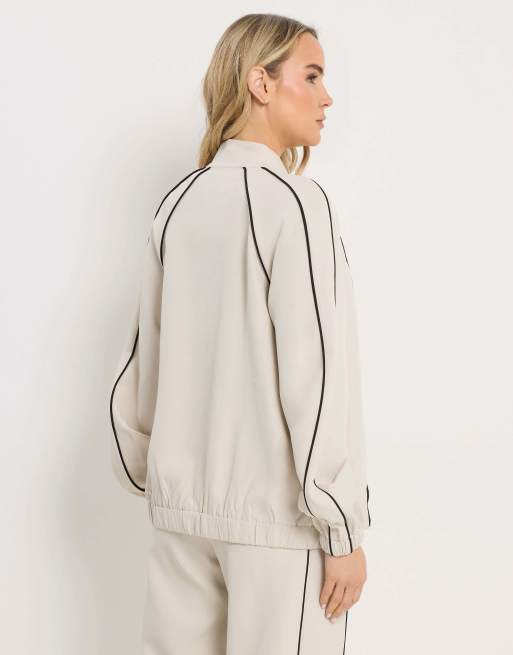 Long Tall Sally Piped zip through jacket in ivory, 3 of 4