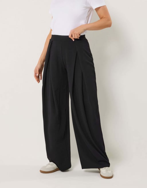 Long Tall Sally Pleat front wide leg trousers in black, 2 of 4