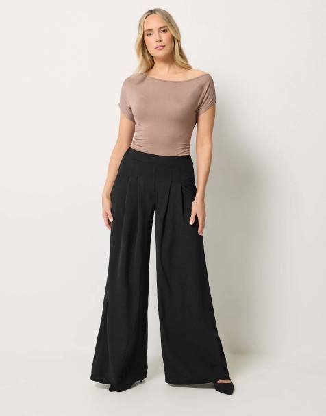 Long Tall Sally Pleated palazzo wide leg trousers in black - view 1