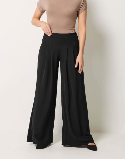 Long Tall Sally Pleated palazzo wide leg trousers in black, 2 of 4