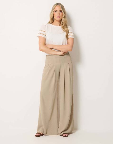 Long Tall Sally Pleated palazzo wide leg trousers in natural - view 1