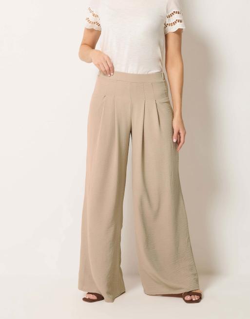 Long Tall Sally Pleated palazzo wide leg trousers in natural, 2 of 4