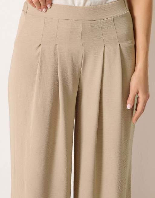 Long Tall Sally Pleated palazzo wide leg trousers in natural, 4 of 4