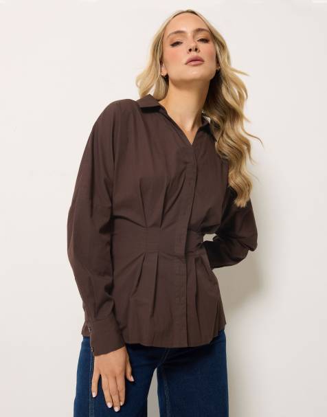 Long Tall Sally Pleated shirt in brown - view 1