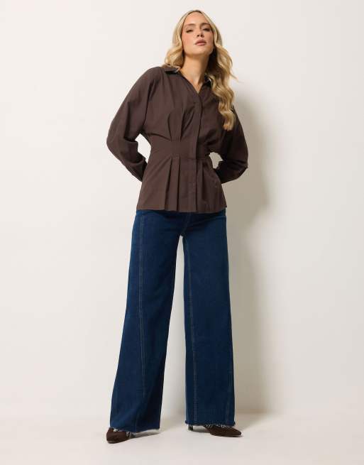 Long Tall Sally Pleated shirt in brown, 2 of 4