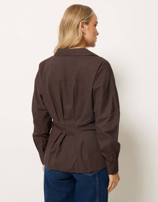 Long Tall Sally Pleated shirt in brown, 3 of 4