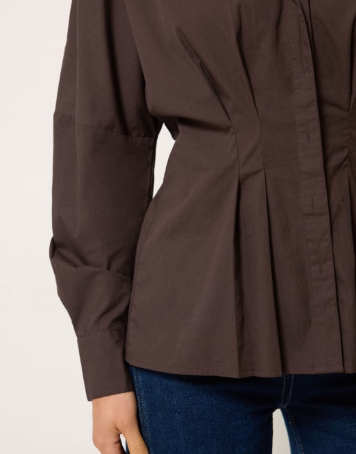 Long Tall Sally Pleated shirt in brown, 4 of 4