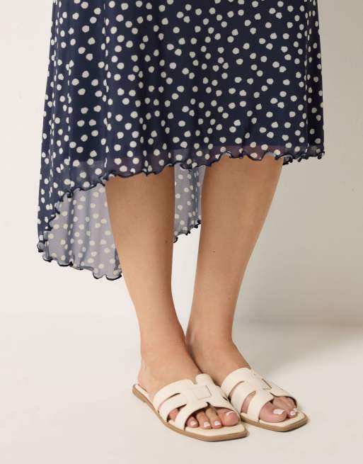 Long Tall Sally Polka dot asymmetric mesh midi skirt in blue, 5 of 5