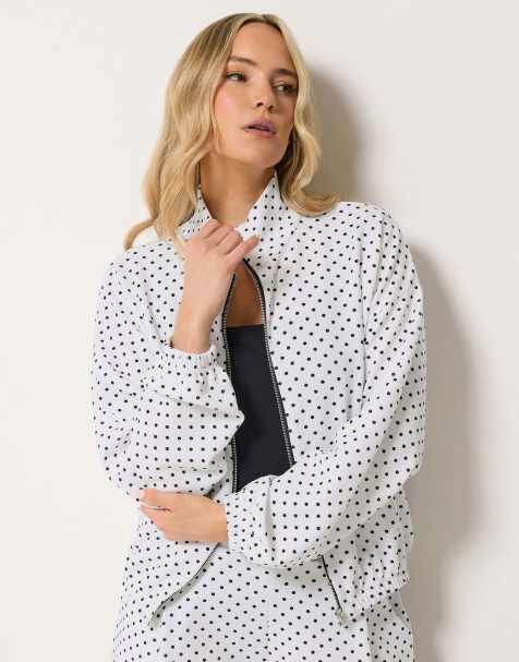 Long Tall Sally Polka dot funnel neck jacket in white - view 1