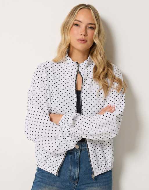 Long Tall Sally Polka dot funnel neck jacket in white, 2 of 4