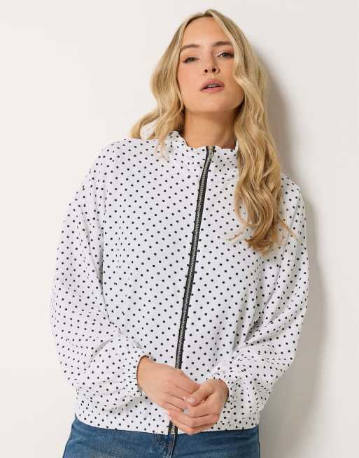 Long Tall Sally Polka dot funnel neck jacket in white, 3 of 4