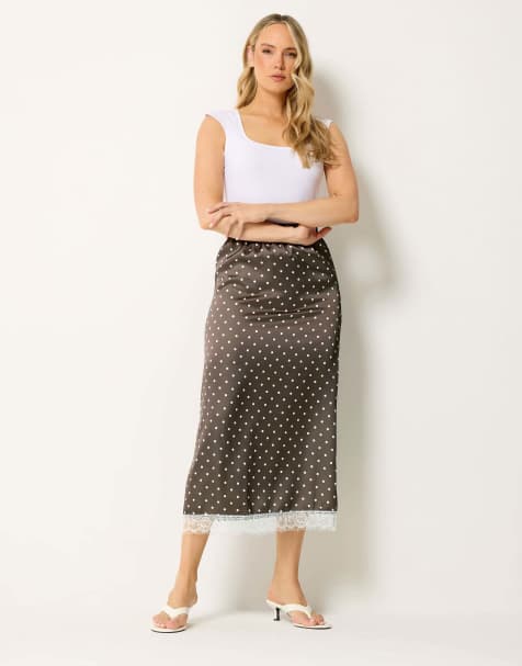 Long Tall Sally Polka dot lace maxi skirt in brown - view 1