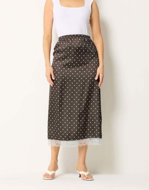 Long Tall Sally Polka dot lace maxi skirt in brown, 2 of 4
