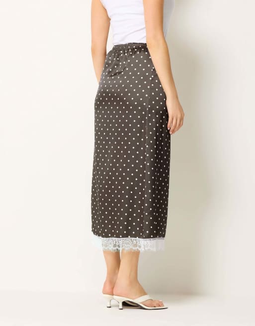 Long Tall Sally Polka dot lace maxi skirt in brown, 3 of 4