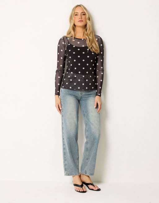 Long Tall Sally Polka dot mesh top in brown, 2 of 4