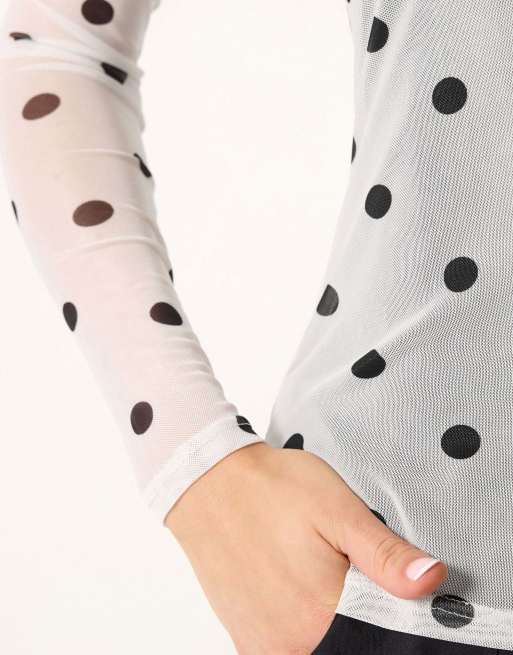 Long Tall Sally Polka dot mesh top in white, 4 of 4