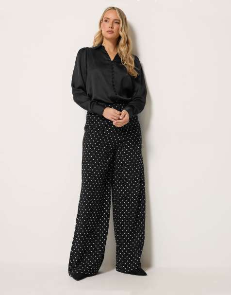 Long Tall Sally Polka dot print wide leg trousers in black - view 1