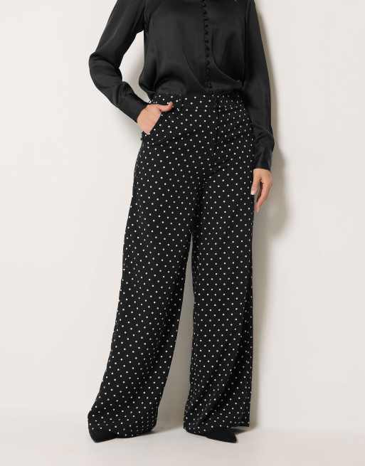 Long Tall Sally Polka dot print wide leg trousers in black, 2 of 4