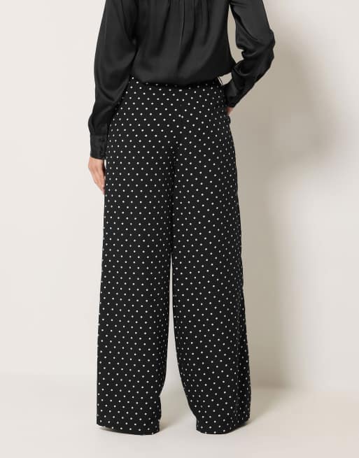 Long Tall Sally Polka dot print wide leg trousers in black, 4 of 4