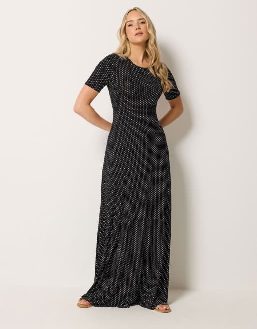 Long Tall Sally Polka dot short sleeve maxi dress in black, 2 of 4