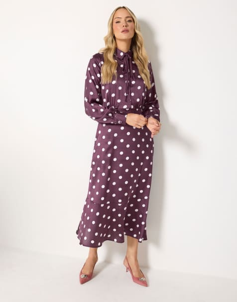 Long Tall Sally Polka dot tie satin maxi dress in red - view 1