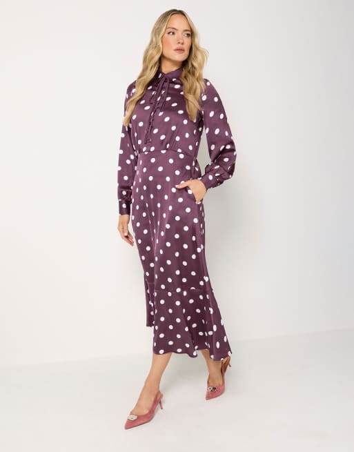 Long Tall Sally Polka dot tie satin maxi dress in red, 2 of 4