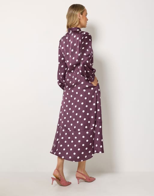 Long Tall Sally Polka dot tie satin maxi dress in red, 3 of 4