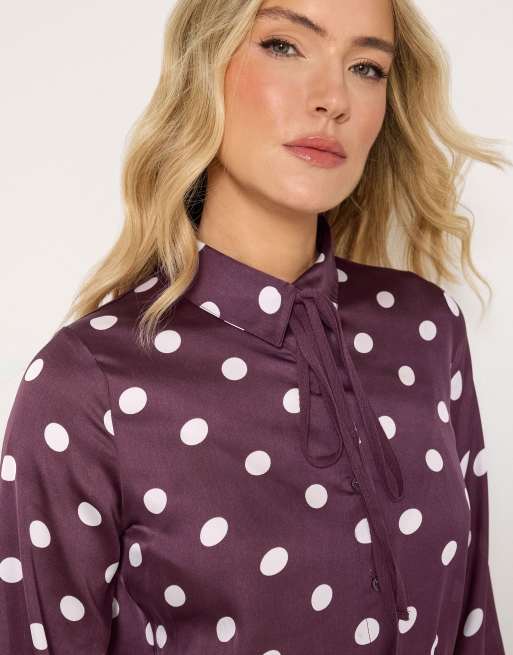 Long Tall Sally Polka dot tie satin maxi dress in red, 4 of 4
