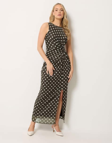 Long Tall Sally Polka dot twist maxi dress in brown - view 1