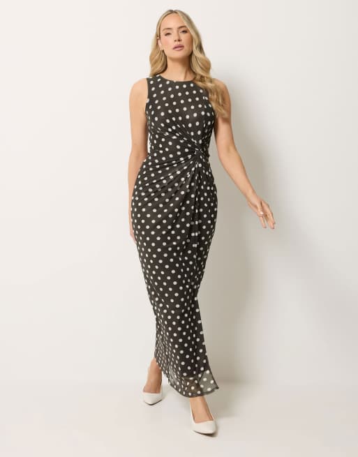 Long Tall Sally Polka dot twist maxi dress in brown, 2 of 4