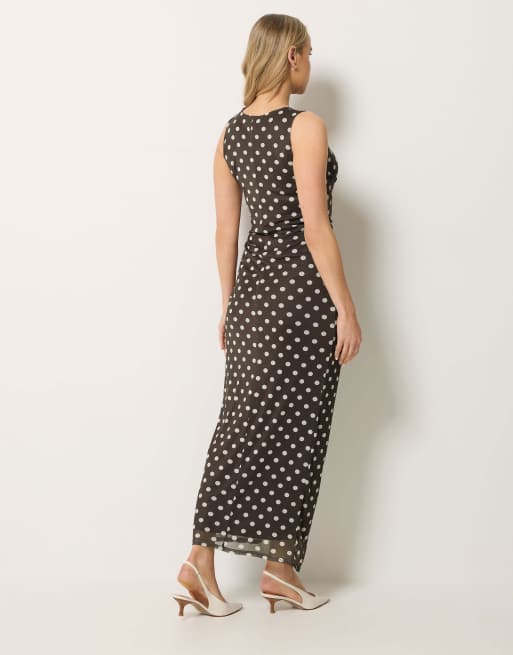 Long Tall Sally Polka dot twist maxi dress in brown, 3 of 4