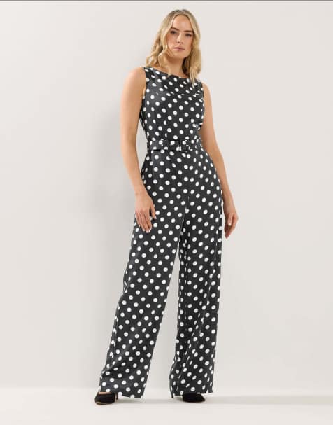 Long Tall Sally Polka dot wide leg jumpsuit in black - view 1